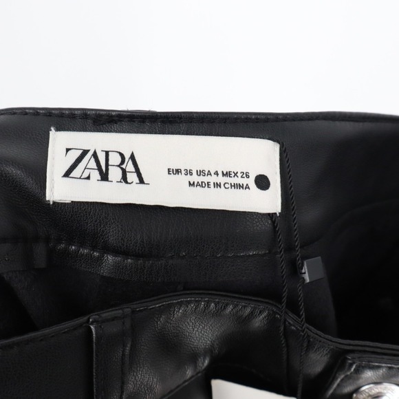 Zara ZW '90s Pants Womens 4 Black Faux Leather Wide Leg Outdoor Streetwear - Picture 3 of 7